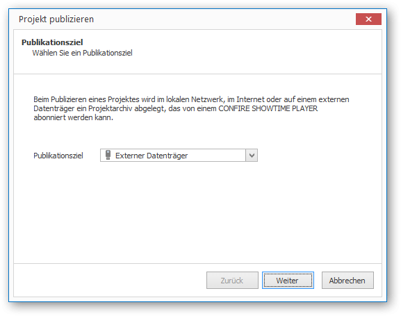 Screenshot: Wizard for publishing