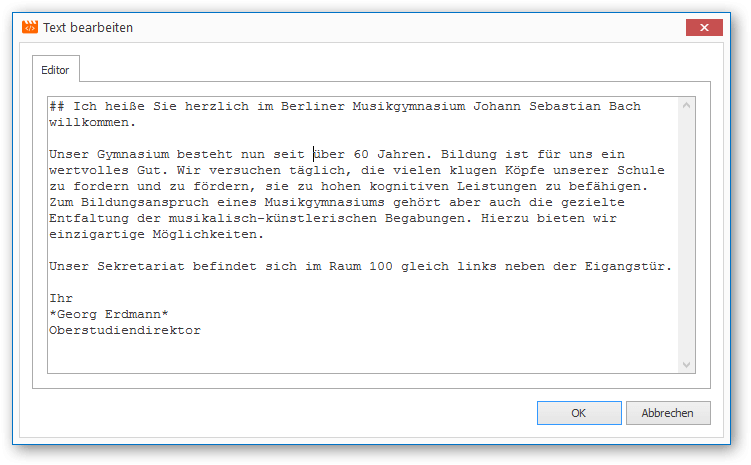 Screenshot: Markdown editor