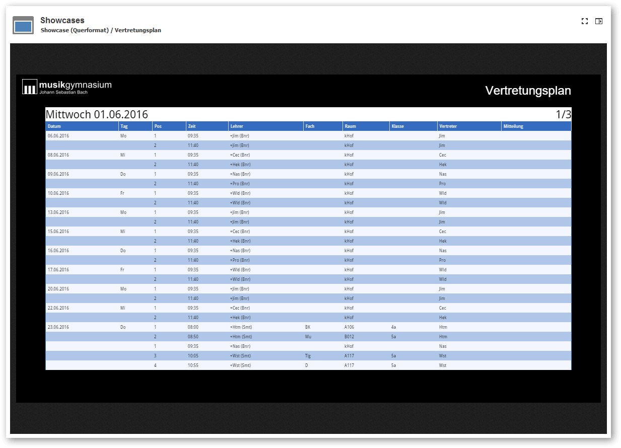 Screenshot: Integration of substitution plan