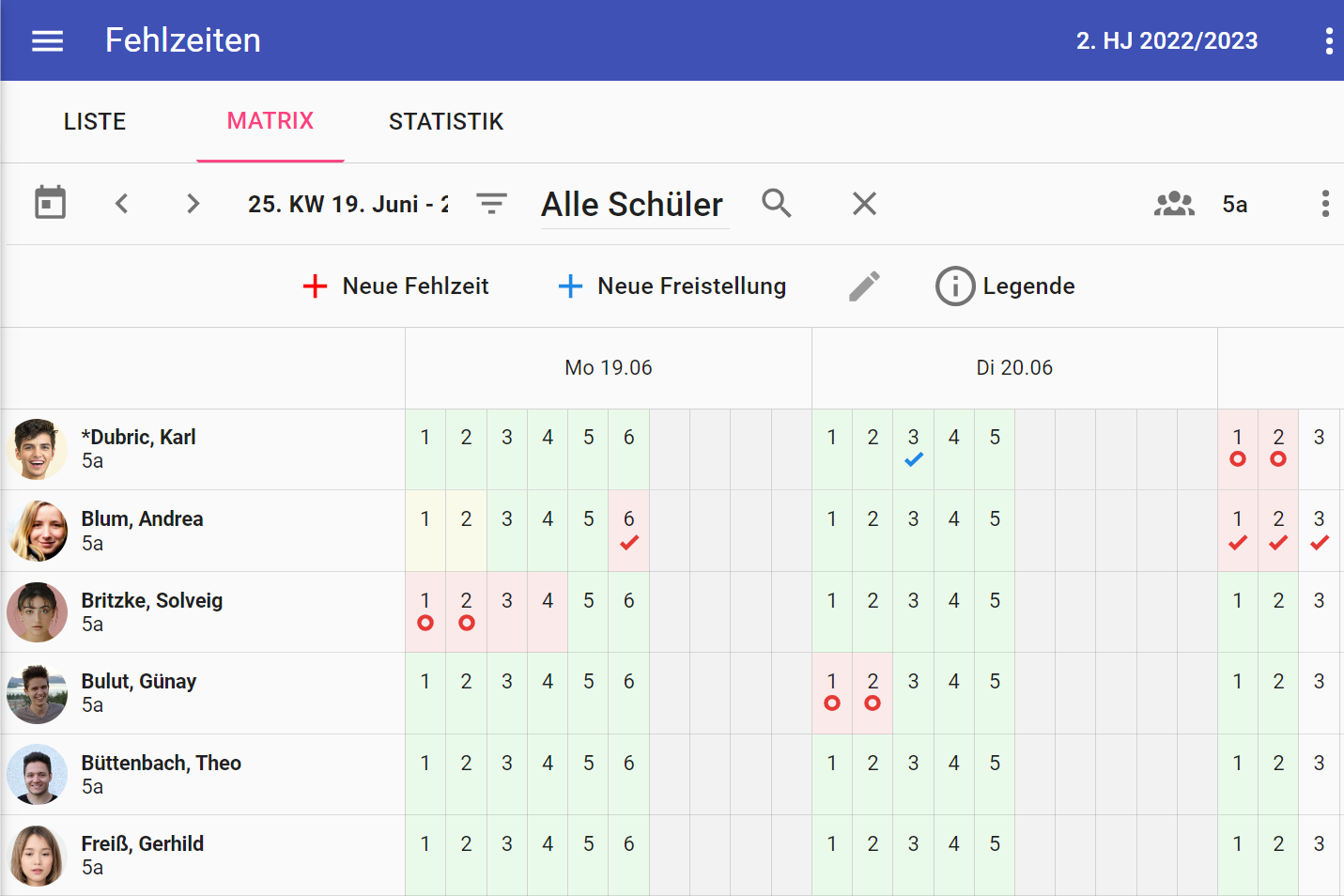 Screenshot: Abwesenheiten