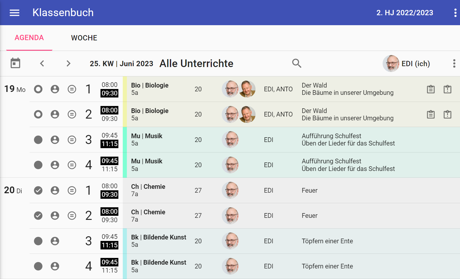 Screenshot: Agenda/Stundenplan