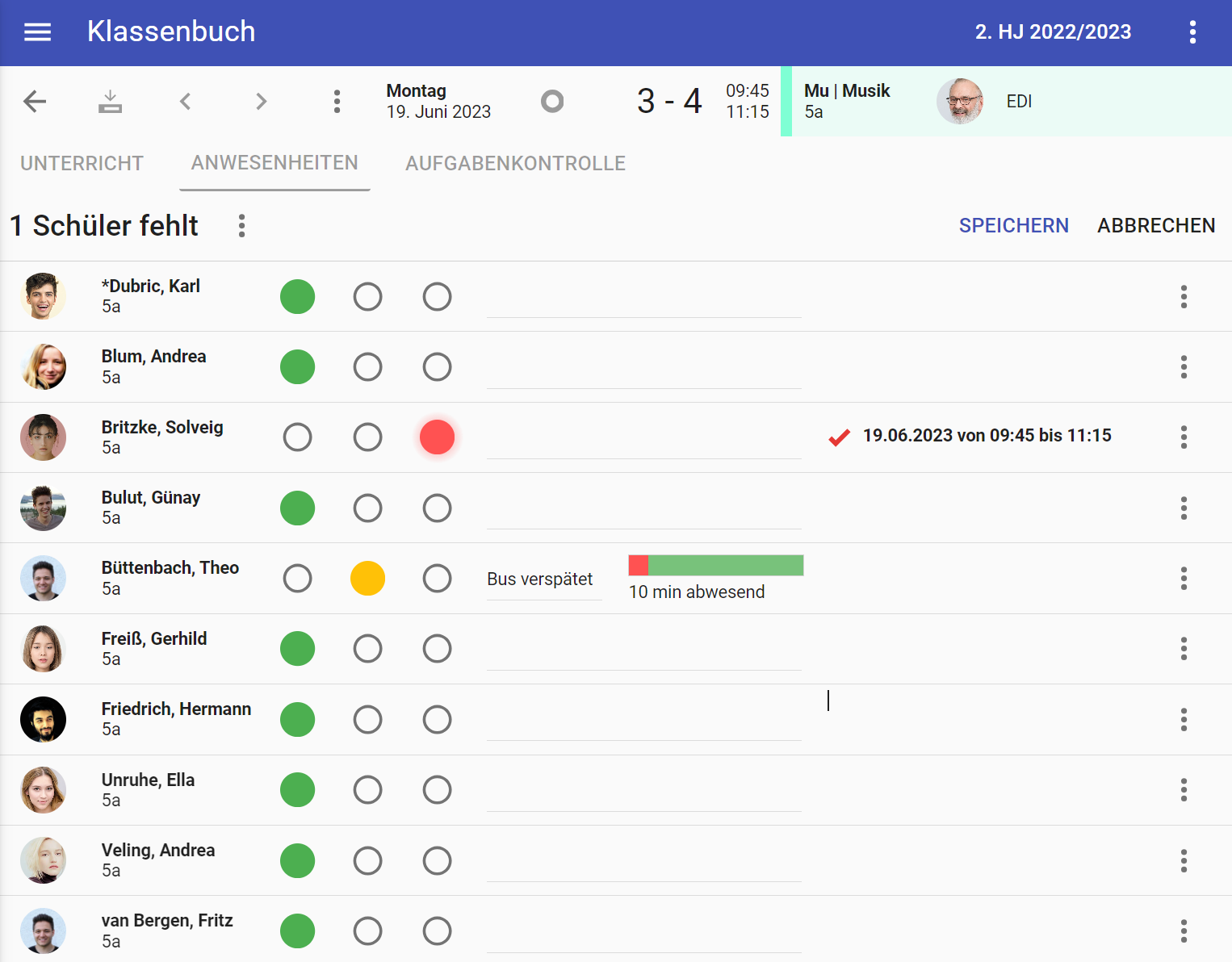 Screenshot: Fehlzeiten