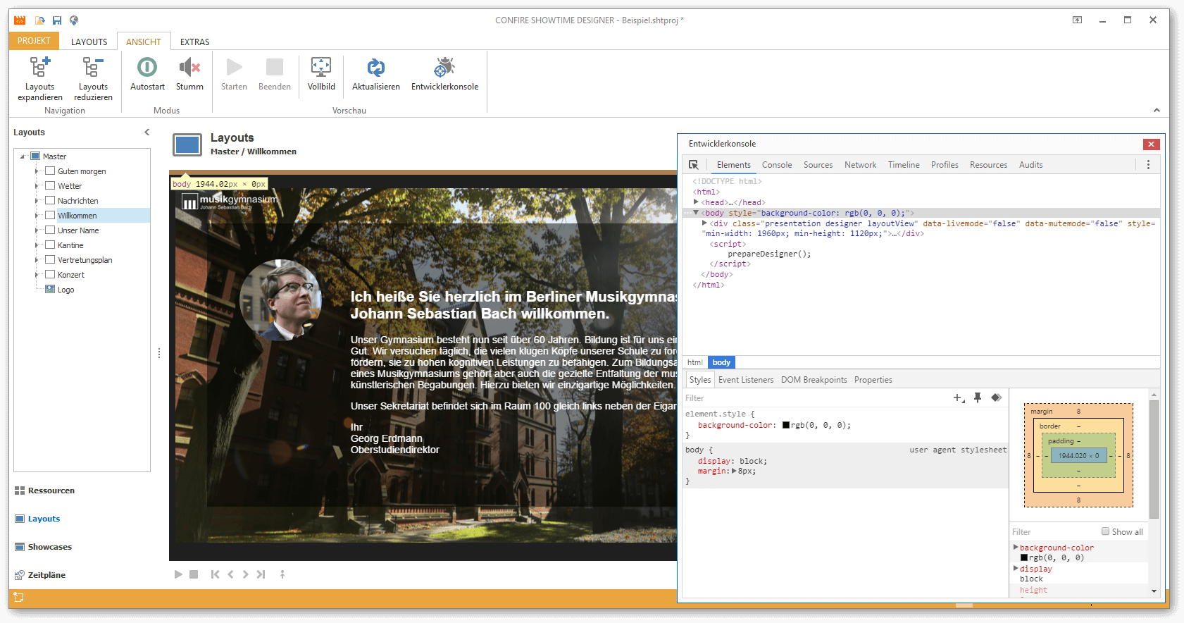 Screenshot: Entwicklungstools